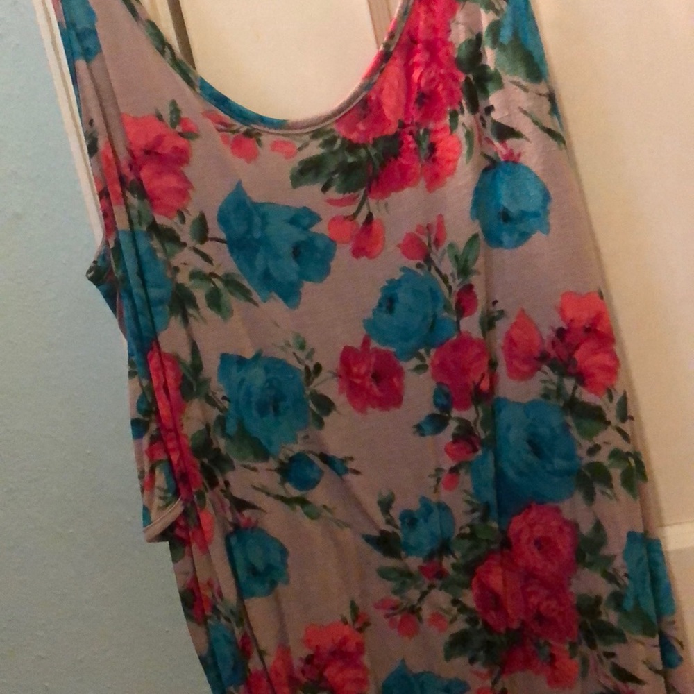 Tank top-Large-gray with turquoise & pink flowers